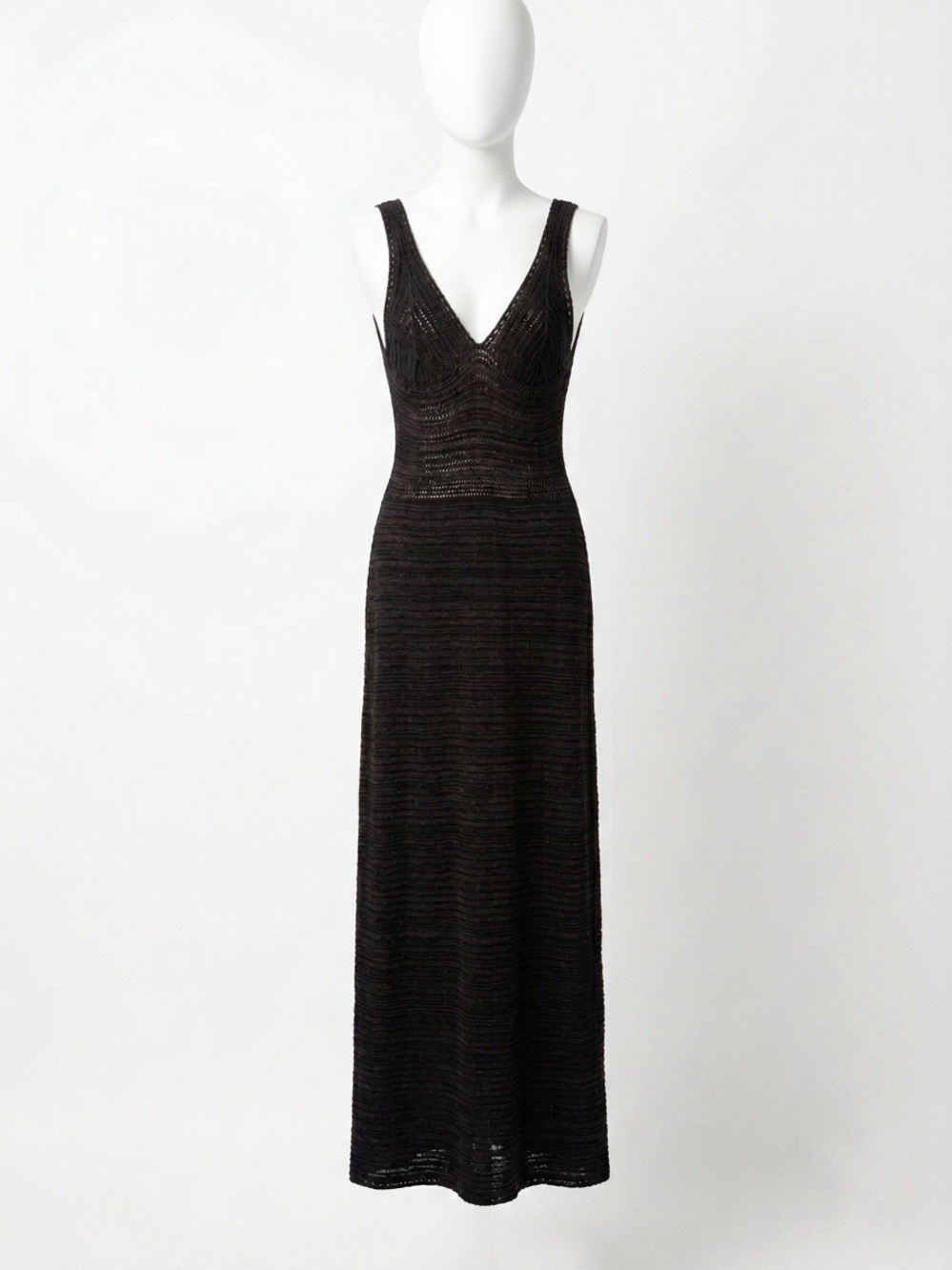 Torn by Ronny Kobo Black Sleeveless Crochet Knit Resort Festival Maxi Dress